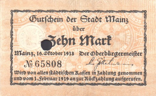 Mainz stadt 10 mark - -,