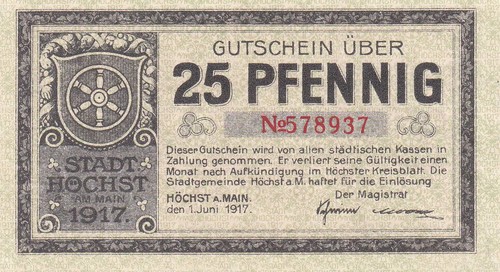 Höchst stadt 25 pfennig - stadt,